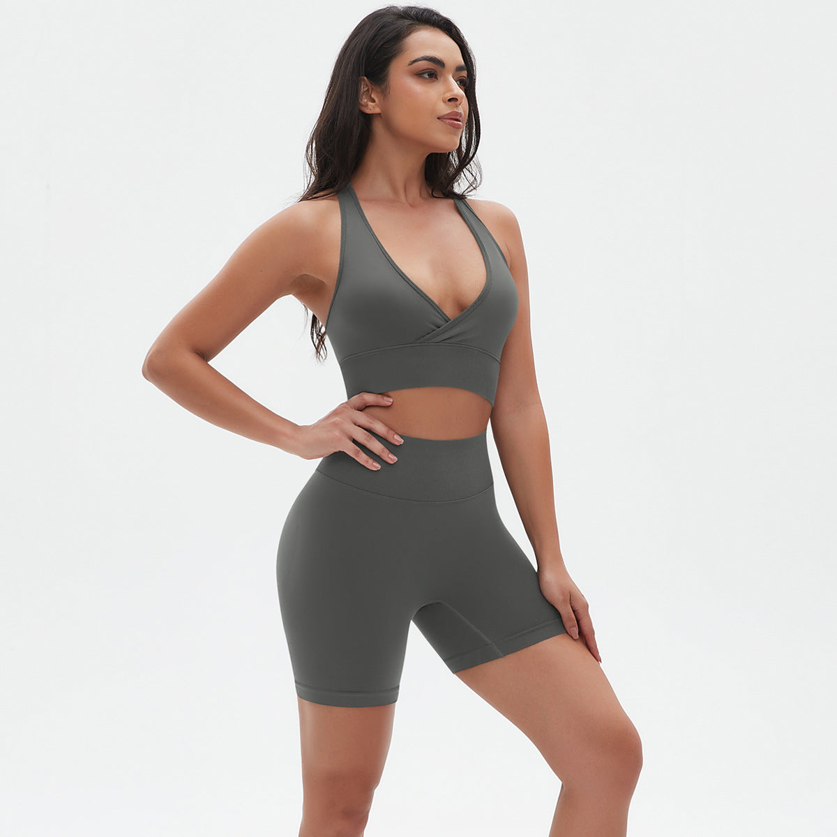 Cross Bra Shorts Suit-Dark Gray
