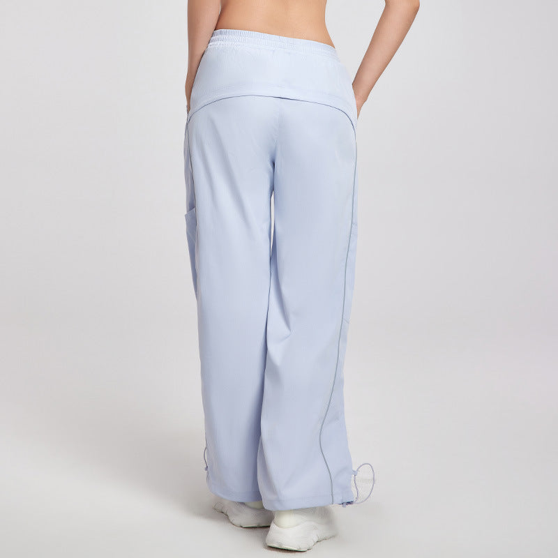 Two Side Length Workwear with Pocket Sports Pants Women Reflective Stripe All Matching Casual Pants Adjustable Trousers Wide Leg Trousers