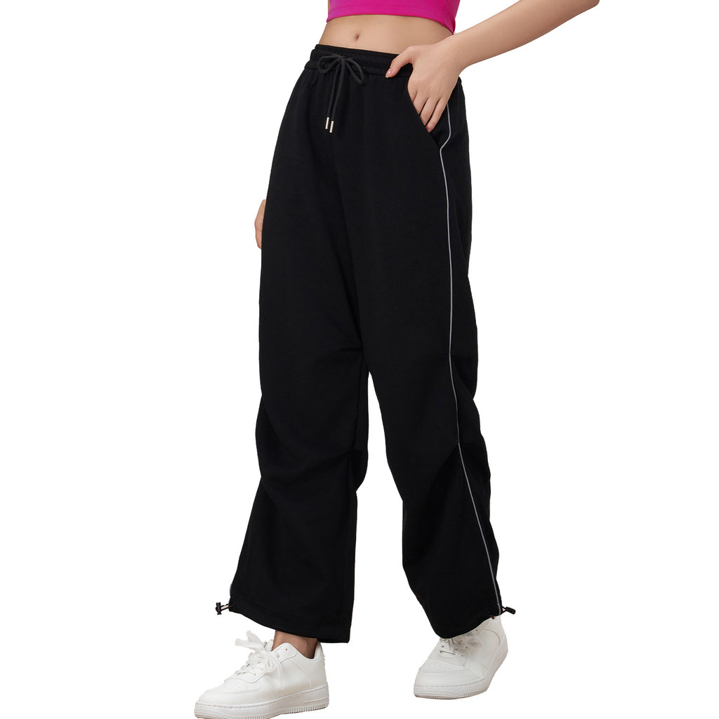 Pantalones deportivos casuales de verano para mujer, pantalones casuales con tiras luminosas, pantalones casuales de cintura alta con textura suelta, pantalones rectos de pierna ancha