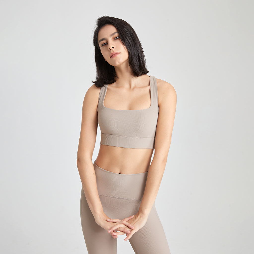 Cross Back U Neck Shockproof Sports Underwear Women Nude Feel Vest Push up Fitness Yoga Wear Bra