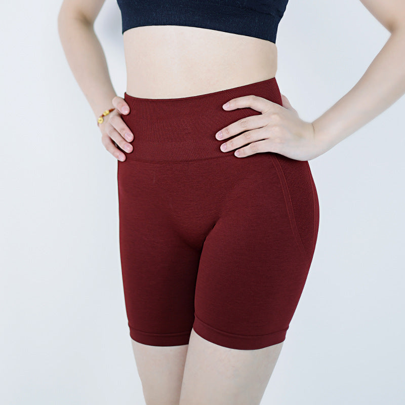 Seamless Yoga Shorts Solid Color Peach Hip Raise High Waist Fitness Pants Tight Running Exercise Shorts Girls