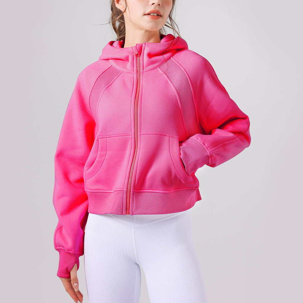 Pull à capuche épais et ample, style décontracté, fermeture éclair intégrale, idéal pour le yoga en automne et en hiver. Vêtements de sport pour femmes.