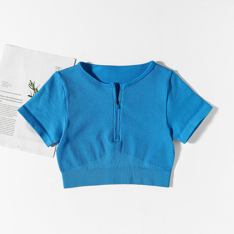 Blue Nude Feel Yoga Clothes Short Sleeve