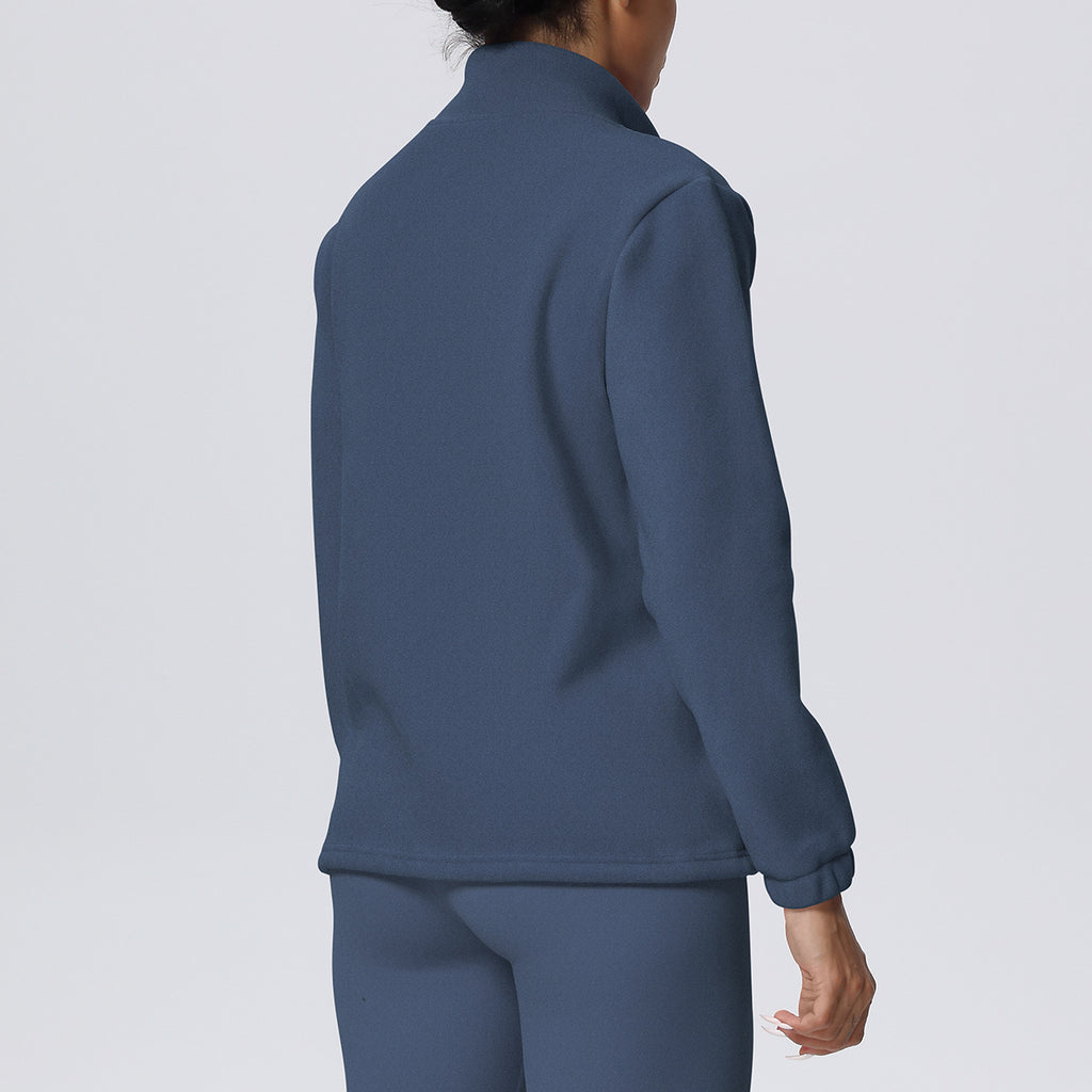 High Collar Warm Fleece Lined Zipped Sports Coat Loose Yoga Clothes Casual All Matching Women