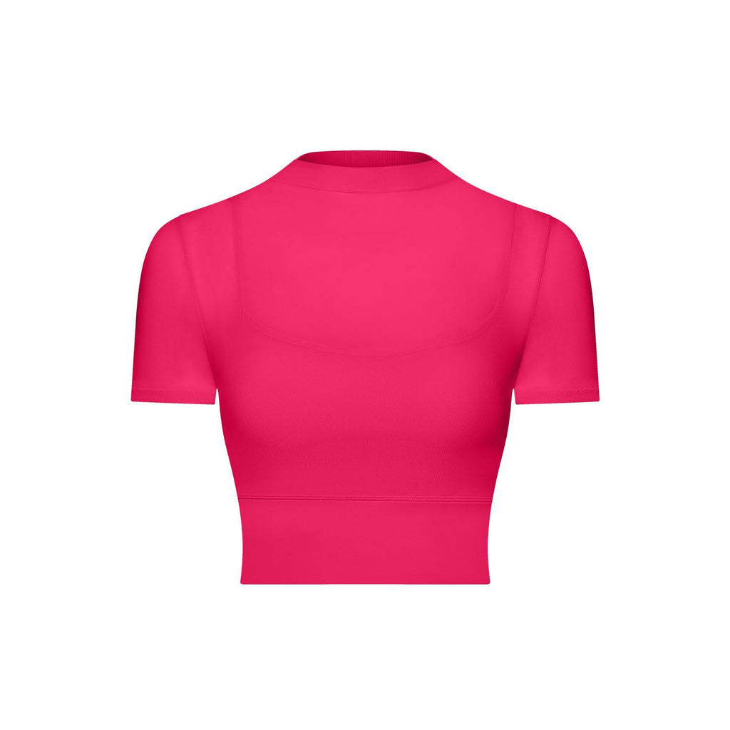 Sexy Mesh Yoga Clothes Short Sleeve Running Quick Drying Sports Bra with Chest Pad One Piece Cup Workout Clothes Top