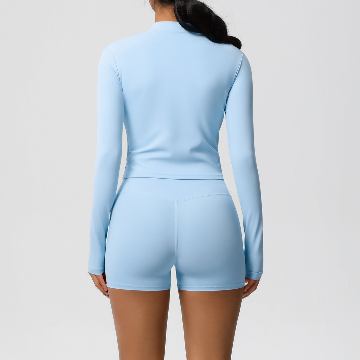 Brushed Nude Feel Slim Shorts Yoga Long Sleeve Zipper Breathable Fitness Running Training Set