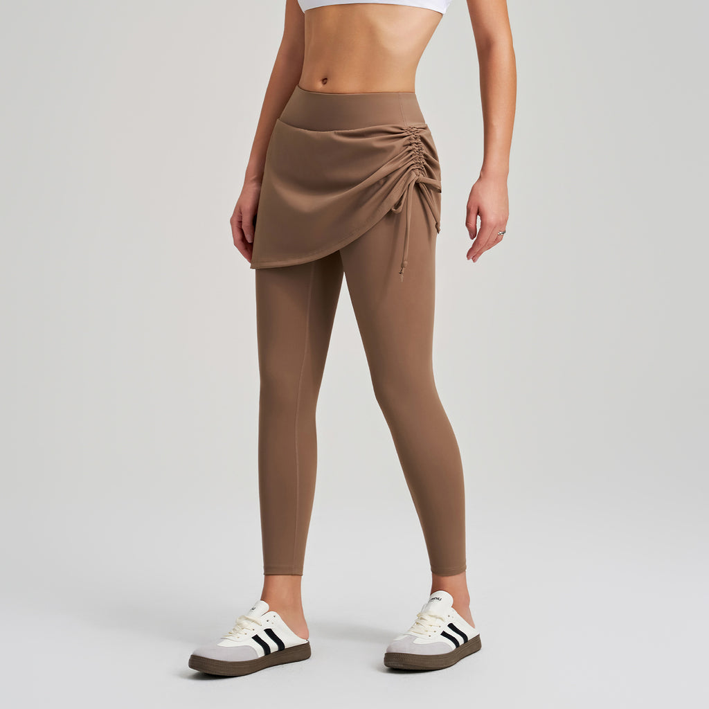Pantalon de yoga deux pièces effet culotte femme, taille haute élastique avec cordon de serrage, coupe slim, pantalon de danse et de sport