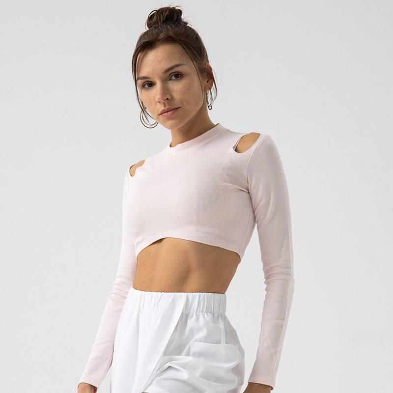 Environmentally Friendly Organic Cotton off the Shoulder Long Sleeve T shirt Dance Fitness Fashionable Outerwear Sexy Top