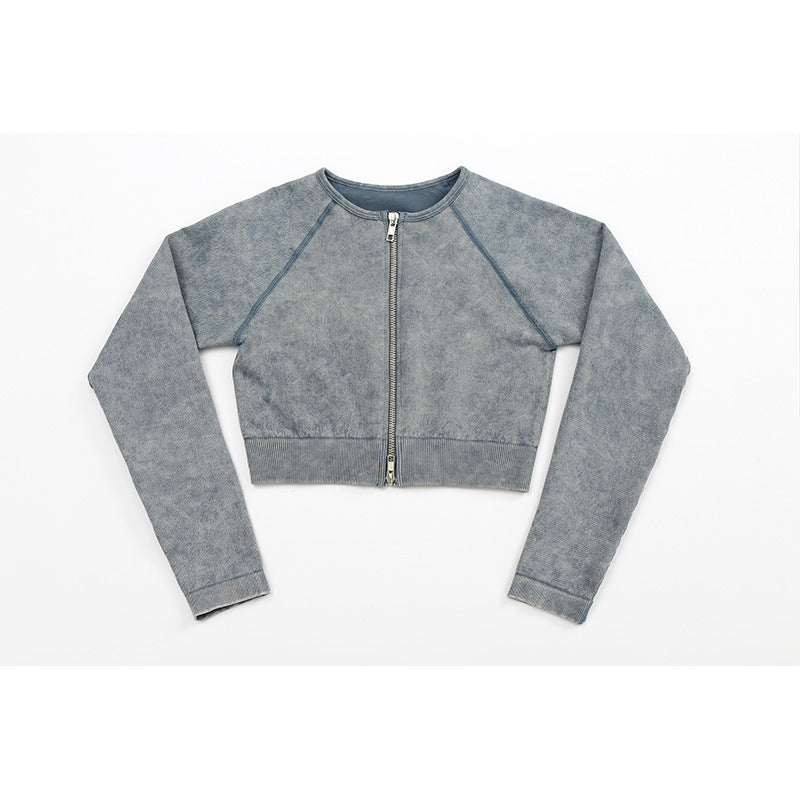 Denim Gray Double Zipper Yoga Clothes
