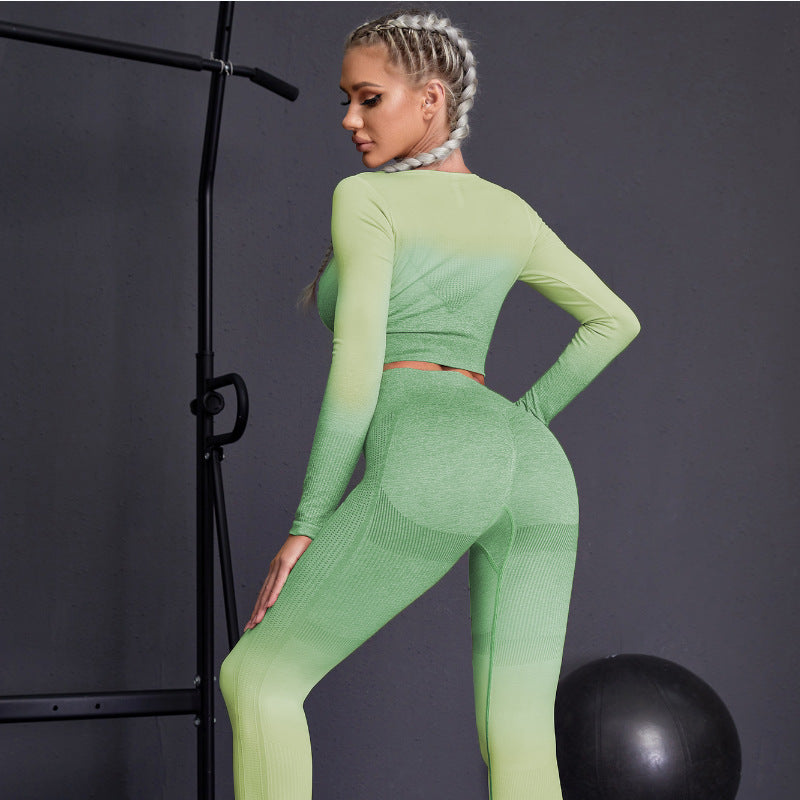 Ensemble de sport moulant et sexy en nylon à séchage rapide, manches longues, pour la course, le fitness et le yoga.