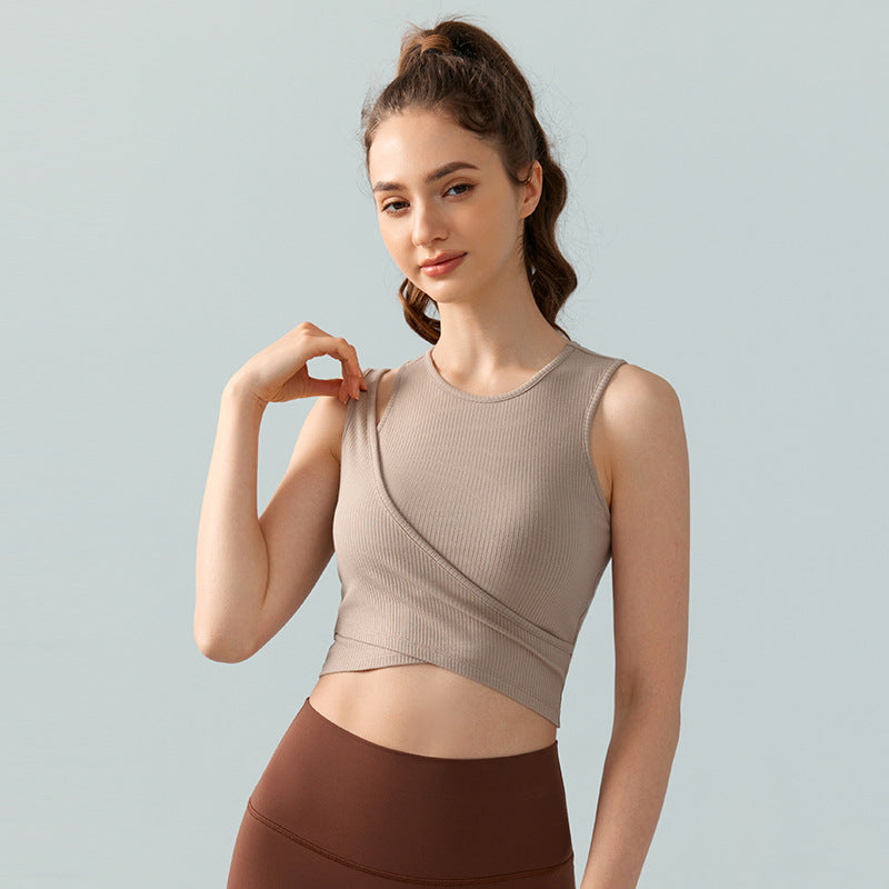 Yoga Clothes Vest with Chest Pad Women Stitching Faux Two Piece Bottoming Inner Wear Outer Wear Slim Running Sports Top Vest