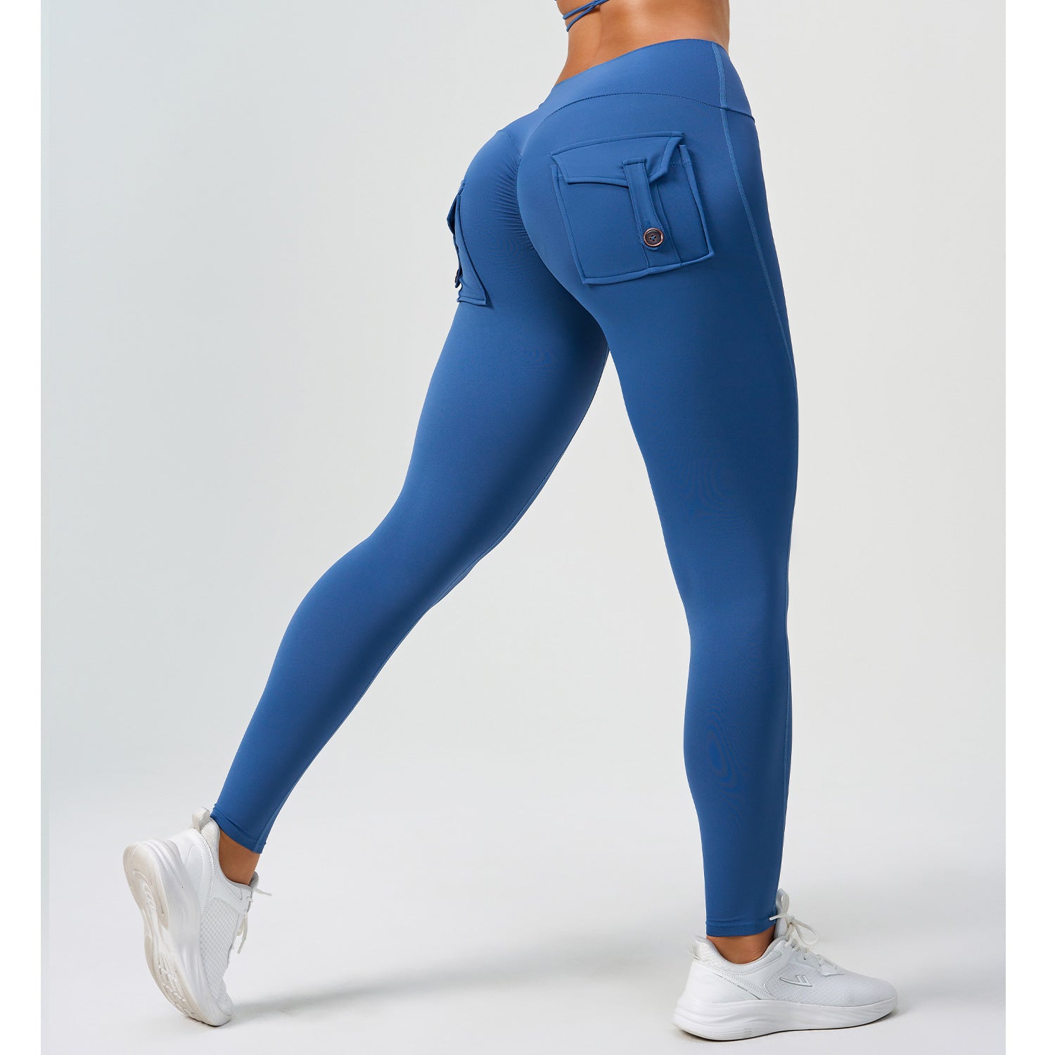 Peach Hip Tooling Nude Feel Tight Pocket Yoga Pants High Waist Stretch Hip Lift Button Quick Drying Running Fitness Pants