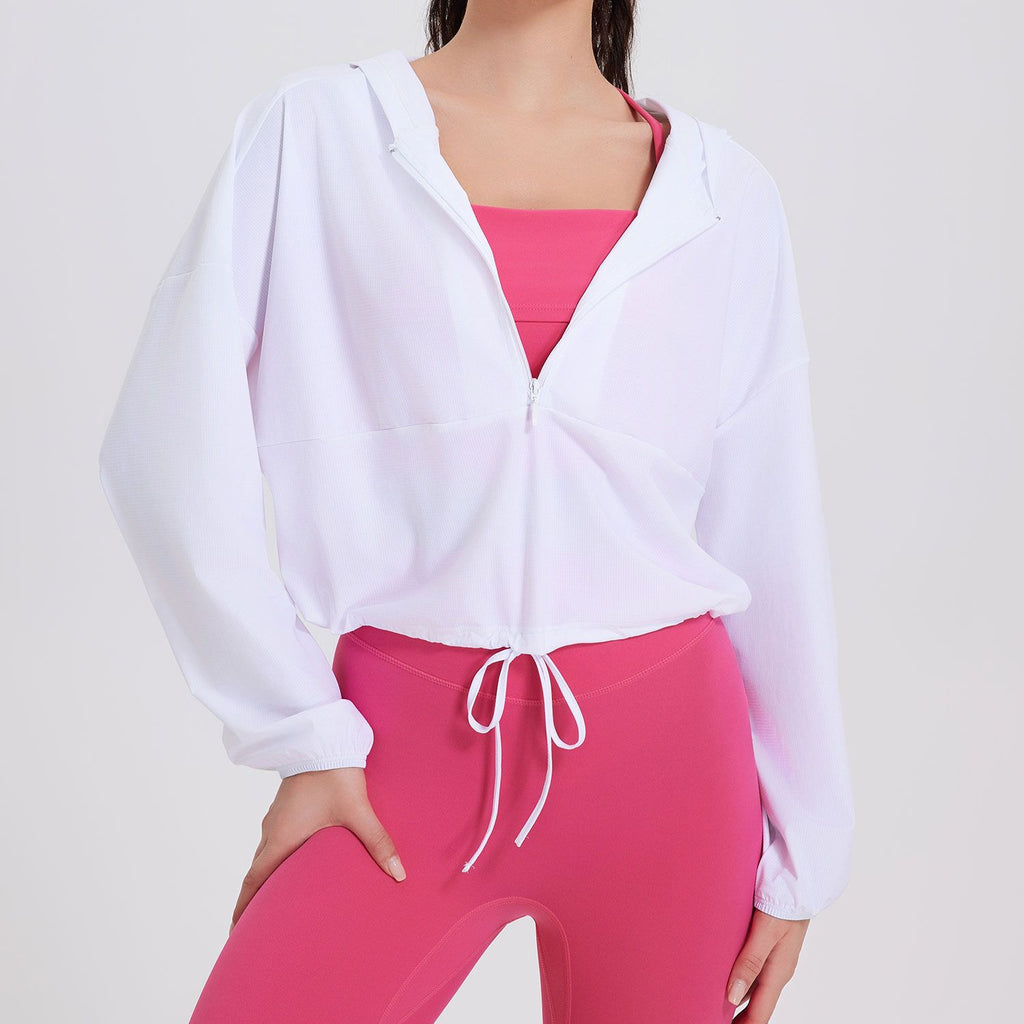 Sports Loose Sun Proof Light Cool Coat for Women Hooded Casual Yoga Workout Slimming Quick-Drying Sun Proof Clothing Amoi