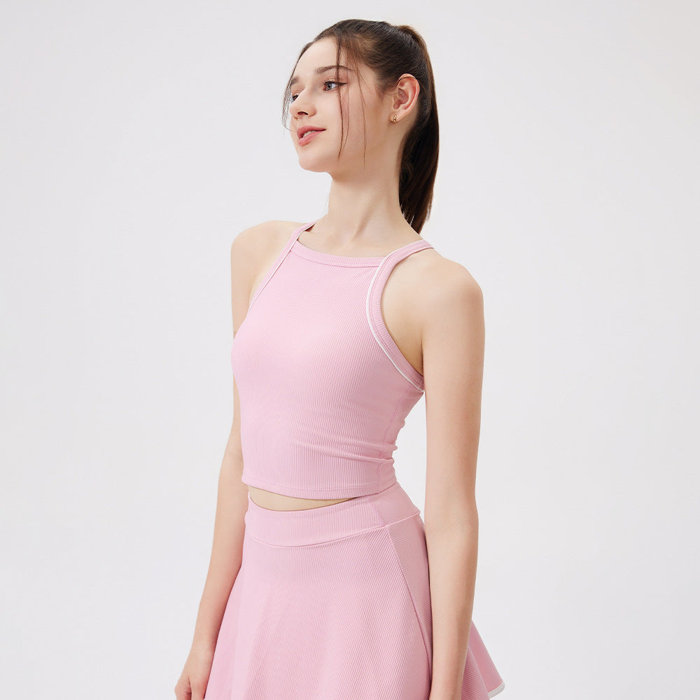 Chaleco de yoga con tacto nude, color contrastante, espalda de belleza, secado rápido, ropa interior tipo halter, sujetador deportivo para correr y fitness para mujer