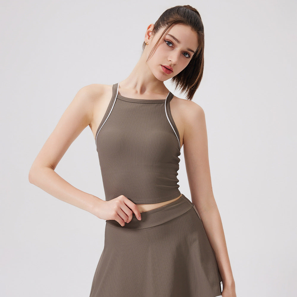 Chaleco de yoga con tacto nude, color contrastante, espalda de belleza, secado rápido, ropa interior tipo halter, sujetador deportivo para correr y fitness para mujer