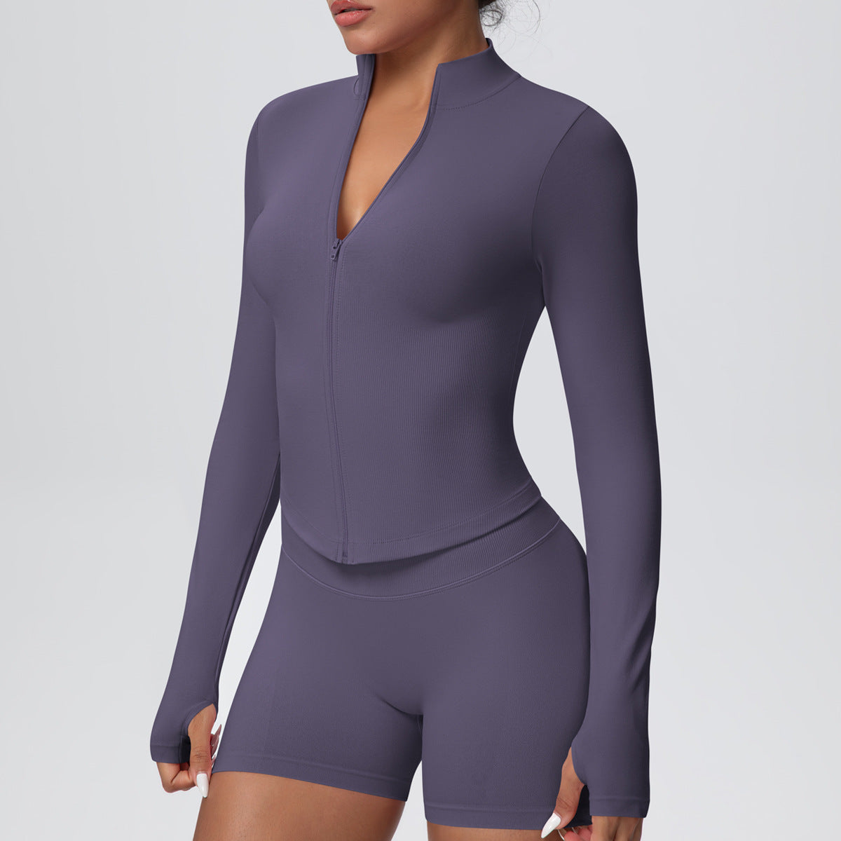 Stand Collar Knitted Long Sleeve Zipper Yoga Jacket Women Tight Quick Drying Yoga Clothes Outdoor Fitness Sports Top