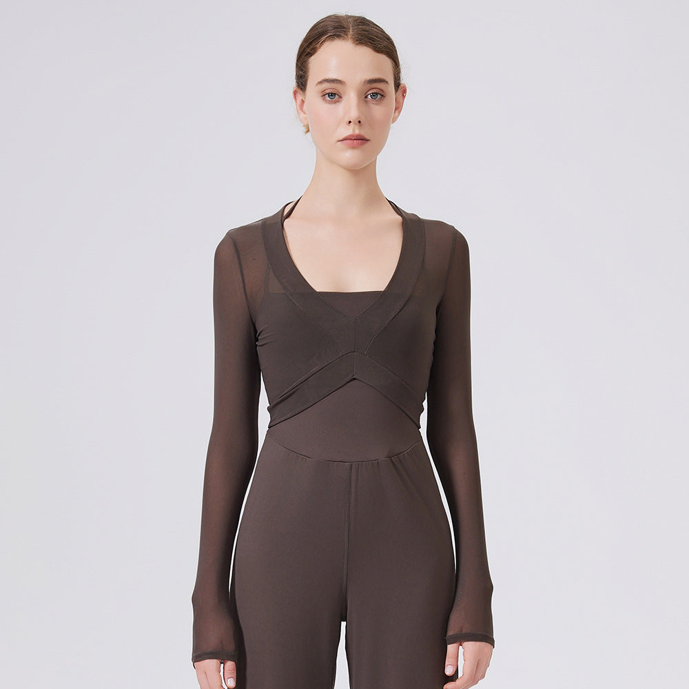 Nude Feel Mesh Sports Quick Drying Long Sleeved Women Slim Fit Breathable Waistcoat Running Fitness Top Yoga Clothes Short Blouse