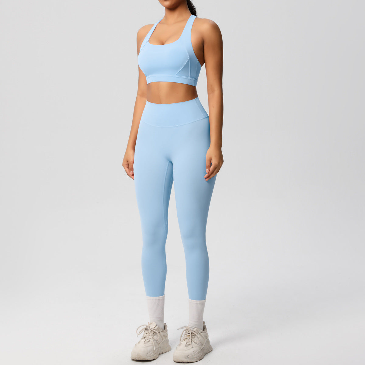 Solid Color Vest Shockproof High Strength Pilates Bra Workout Clothes Nude Feel Yoga Pants Outdoor Sports Two Piece Sets