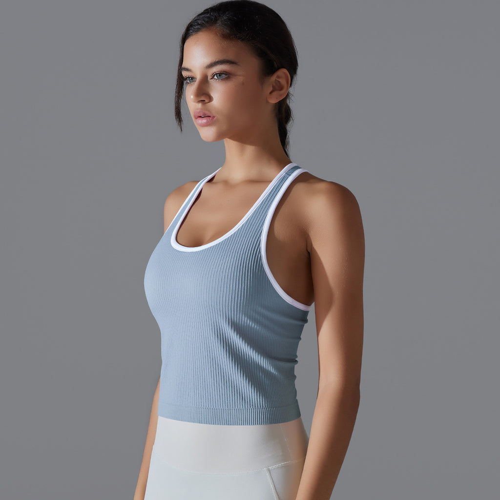 Yoga Beauty Back Sports Running Fitness Breathable Stripes Vest Quick Drying Workout Clothes Sexy Slim Top for Women