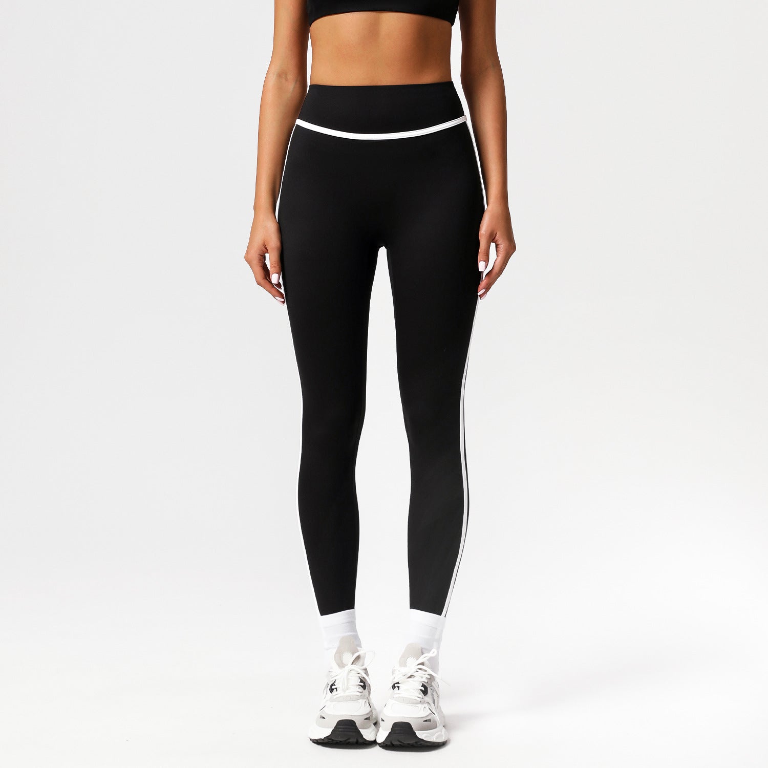 Nude Feel Contrast Color High Waist Yoga Pants Running Workout Ankle Length Pants Outer Wear Skinny Hip Raise Sports Trousers