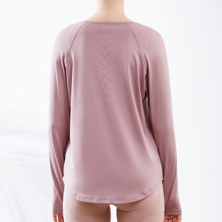 Mesh Back Loose Slim Fit Slimming Breathable Yoga Clothes Long Sleeve Running Fitness Sportswear Women