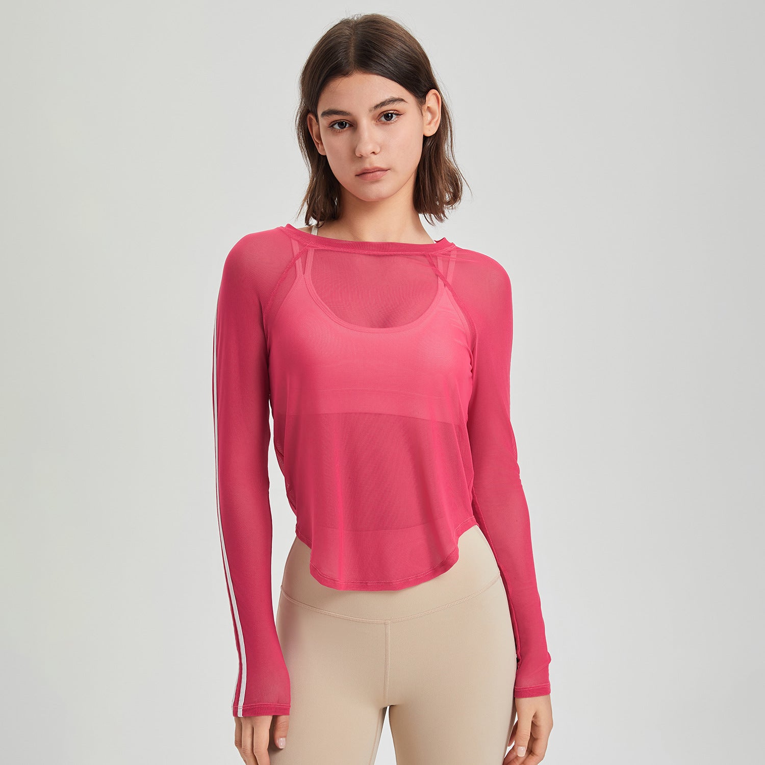 Sports T Shirt Women Color Matching Mesh Quick Drying Long Sleeve Slim Fit Breathable Running Fitness Top Yoga Clothes Blouse