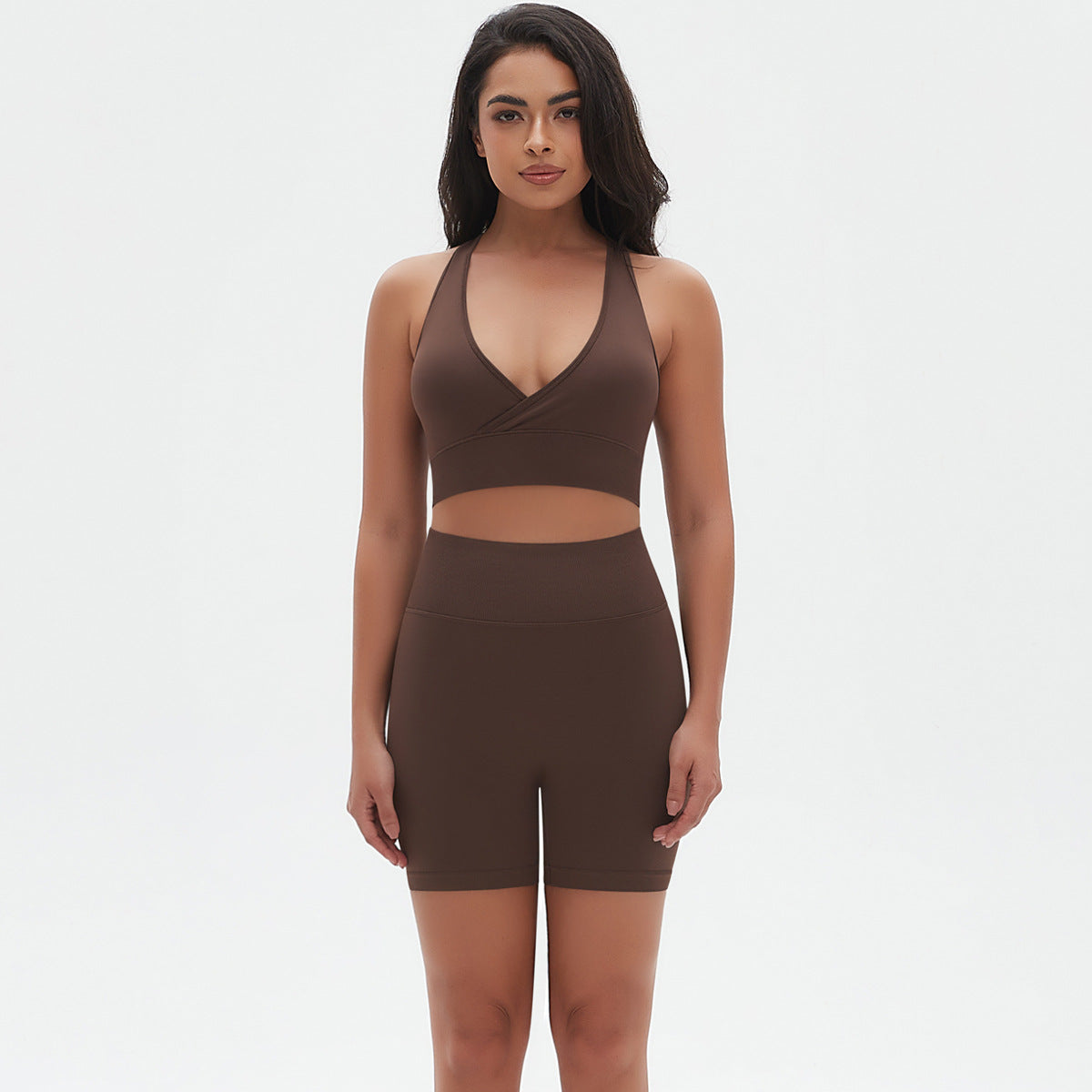 Seamless Knitted Solid Color Beauty Back High Elastic Sports Skinny Yoga Clothes Suit Running Workout Outfit Suit Women