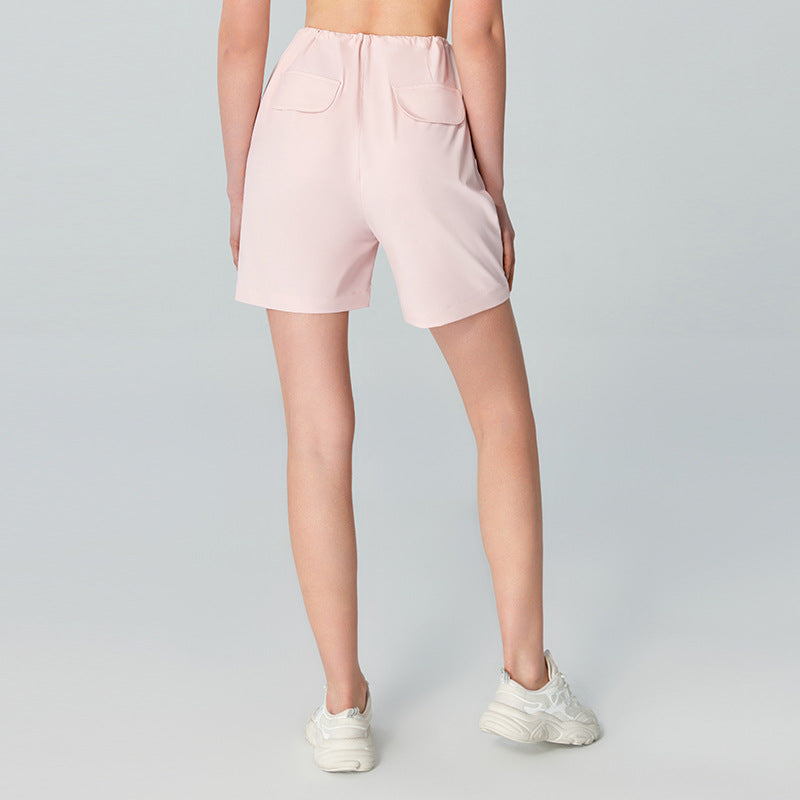 Upf50 Sun Protection Shorts Women Loose Casual Double Pocket Yoga Shorts Drawstring High Waist Workout Shorts