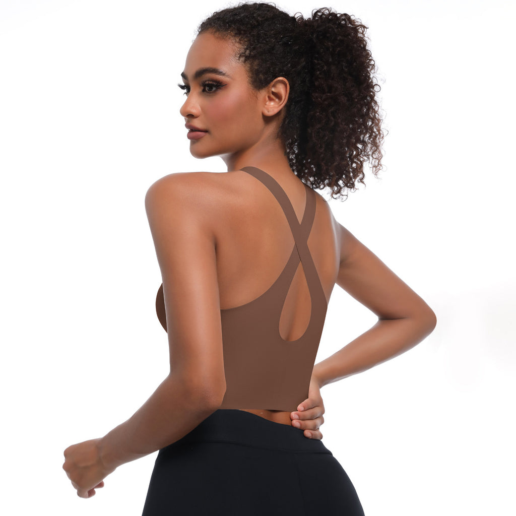 Nude Feel Sports Underwear Push up Sexy Seamless One Piece Cup Cross Beauty Back Yoga Bra Fitness Vest for Women