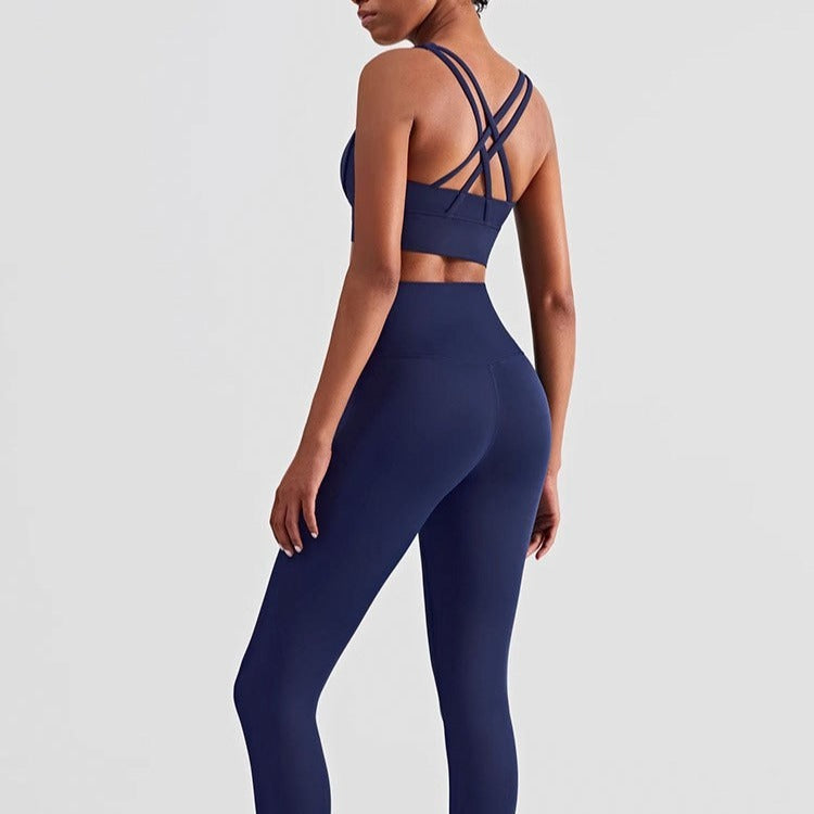 Soutien-gorge de yoga sexy dos nu croisé, pantalon de yoga taille haute rehausse-fesses, ensemble deux pièces de yoga