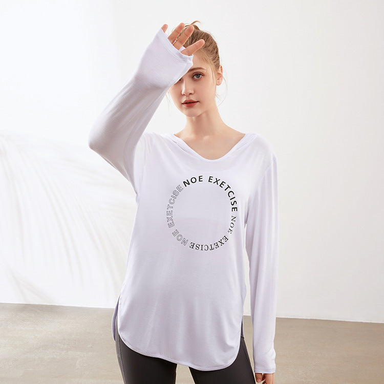 Printed Logo Sports Long Sleeve Breathable Fitness Running Hooded Top Loose Yoga Clothes Women Overall