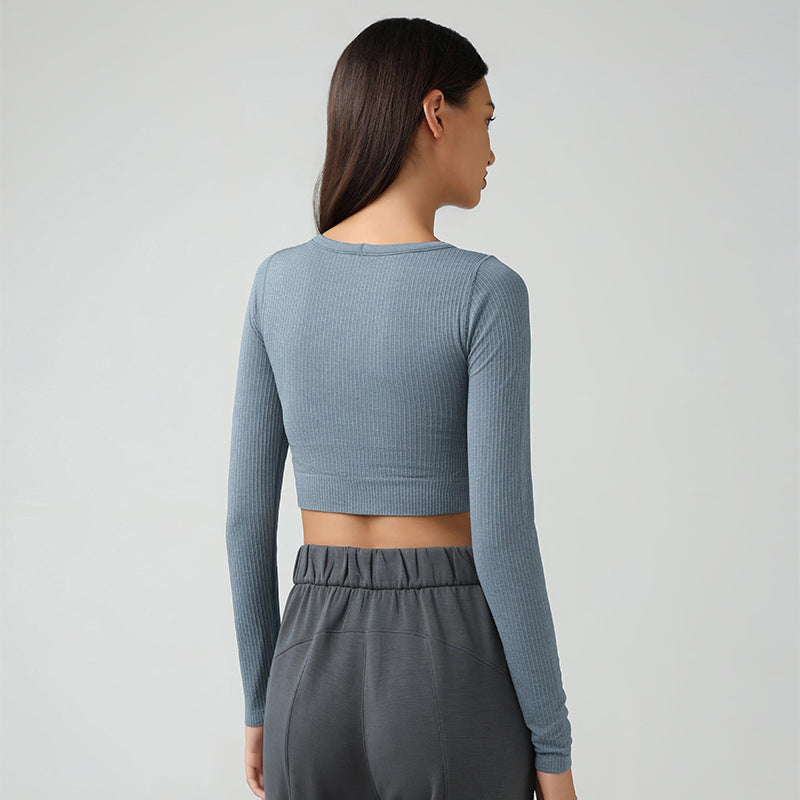 Yoga Clothes Women with Chest Pad Running Fitness Short Stretch Top Slim Slimming Sports Long Sleeve