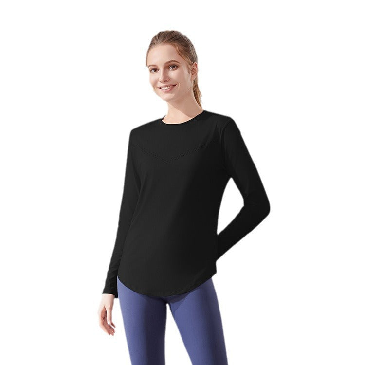 Quick Drying Stretch Skin Friendly Seamless Weaving Yoga Fitness Running T Shirt Sports Loose Breathable Mesh Long Sleeve Women