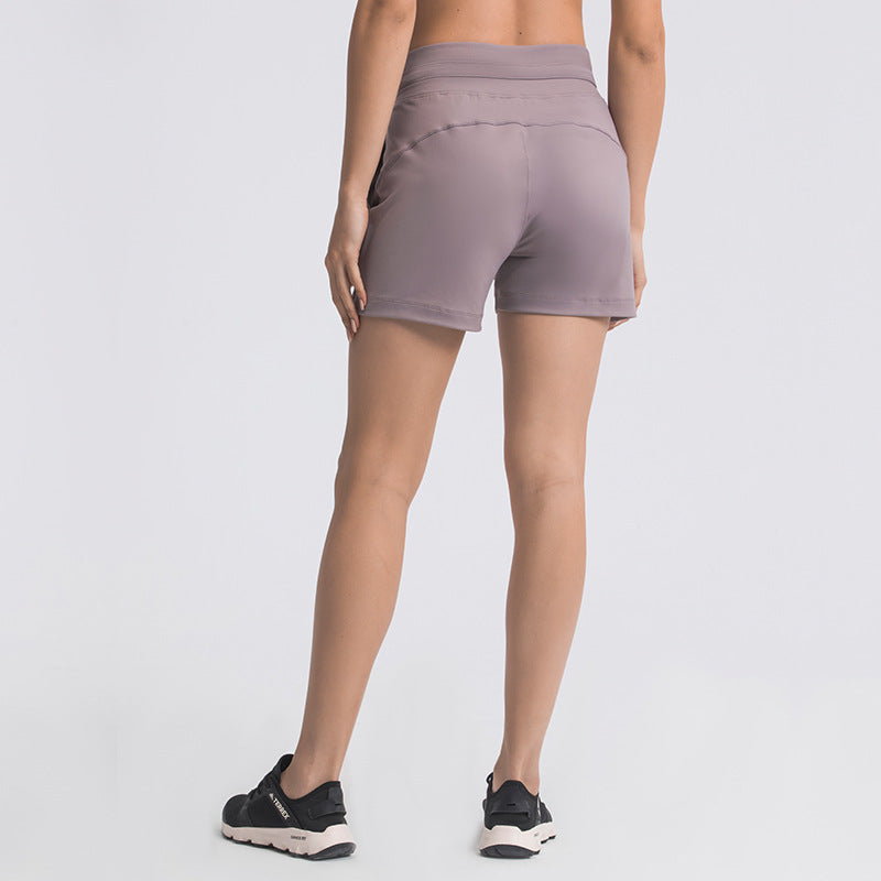 Pantalones cortos de yoga con cintura con cordón para mujer