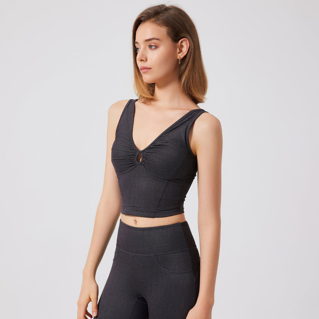 Sports Underwear Women Running Beauty Back Pilates Bra Fitness Imitation Denim Push Up Bra Outer Wear Vest Yoga Clothes