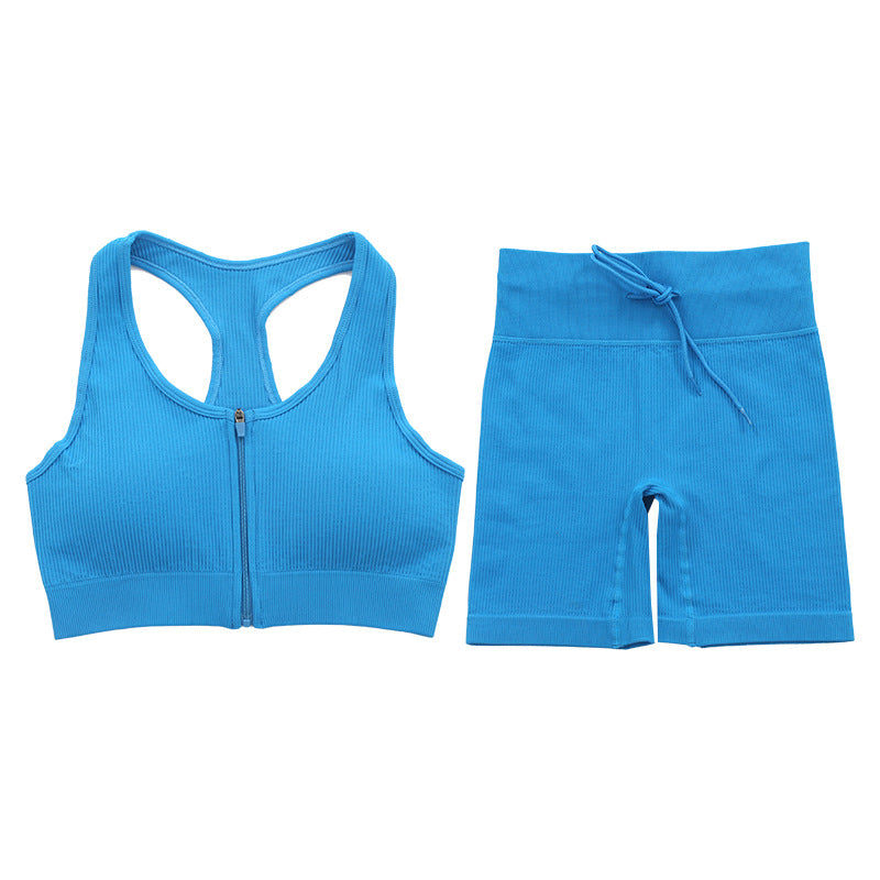 Blue Breathable Yoga Bra Shorts
