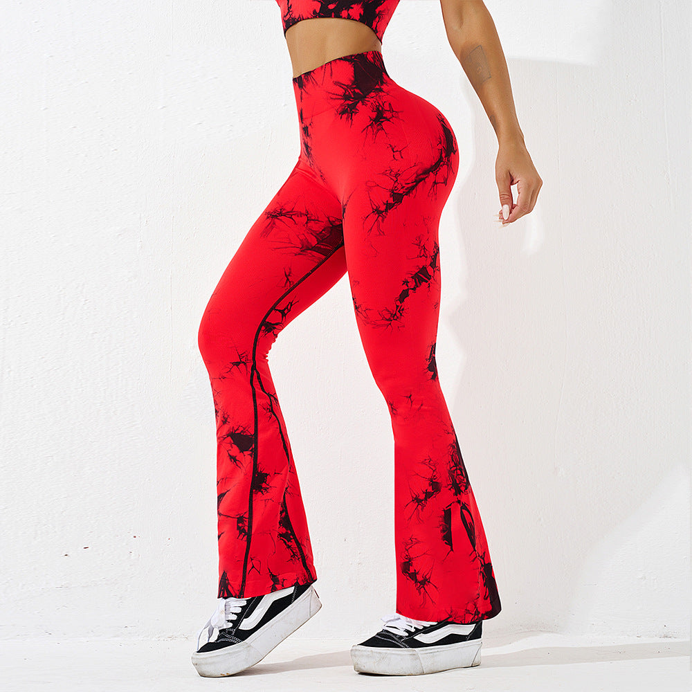Tie Dye Horn Yoga Trousers Running Fitness Sports Casual Pants Hip Raise High Waist Yoga Pants
