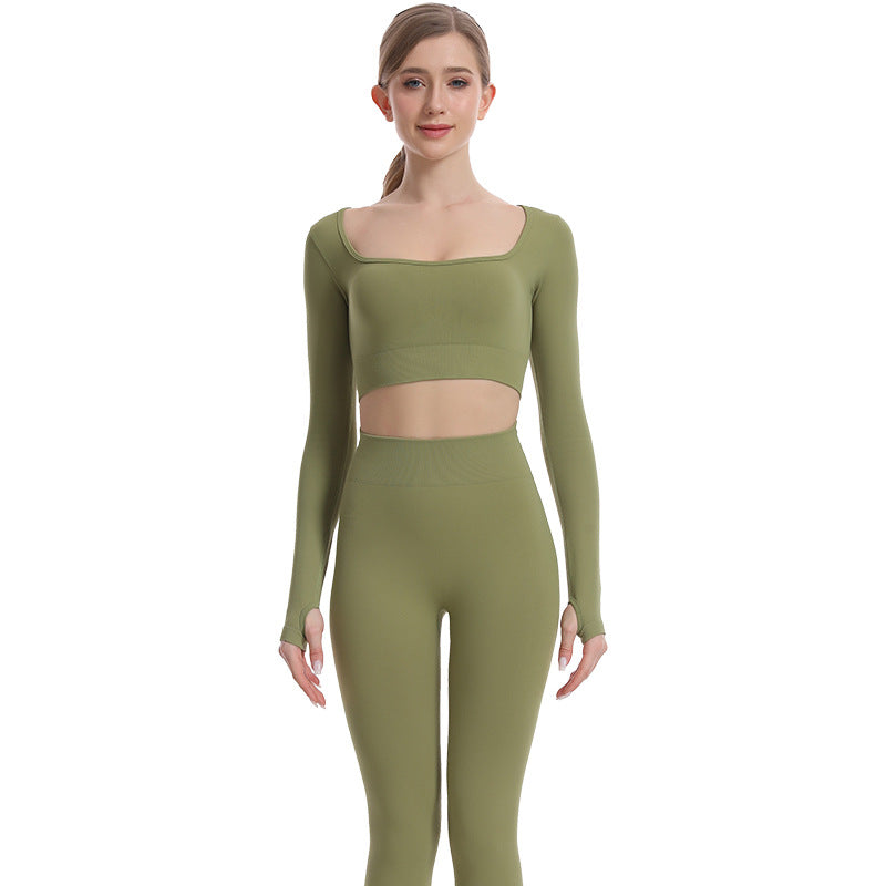 Outdoor Yoga Clothing Top Collared Long Sleeve Yoga Wear Sports Workout Underwear Finger Stall Yoga Clothes Long Sleeve