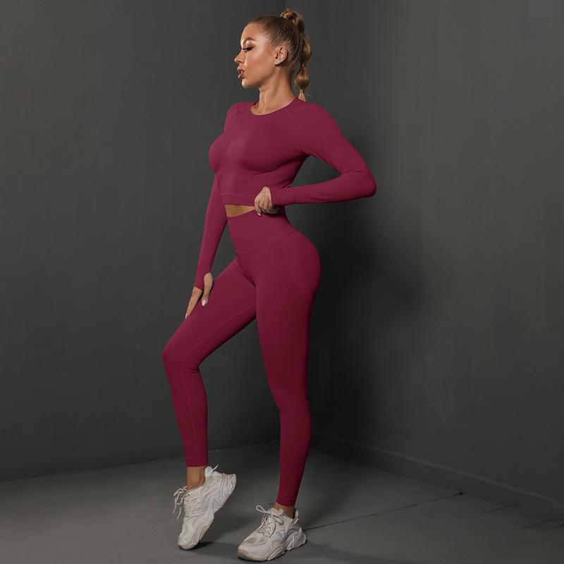 Long Sleeve Trousers Suit-Wine Red