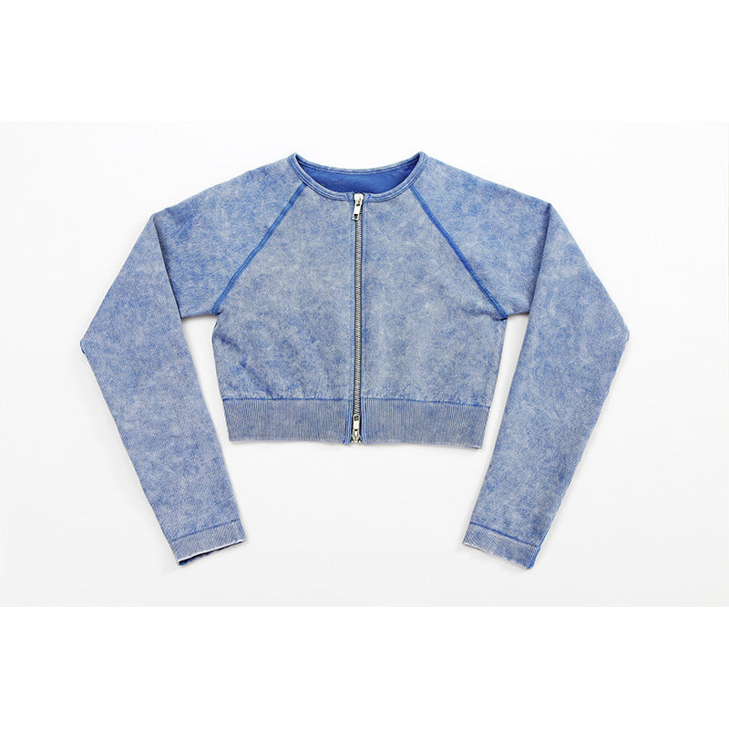 Denim Blue Double Zipper Yoga Clothes