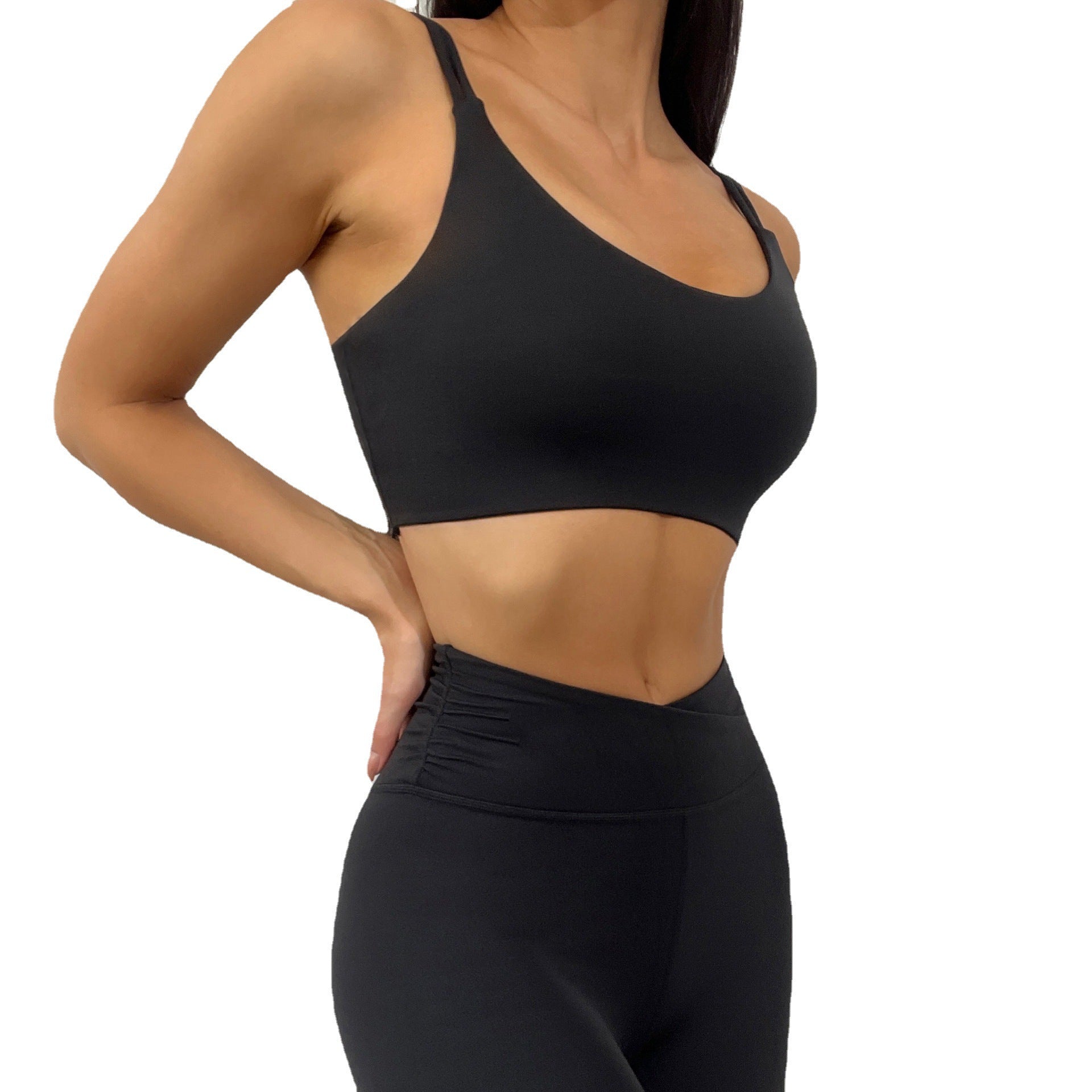 Ensemble de fitness femme : débardeur de yoga en tissu ultra-extensible effet seconde peau, soutien-gorge de sport moulant
