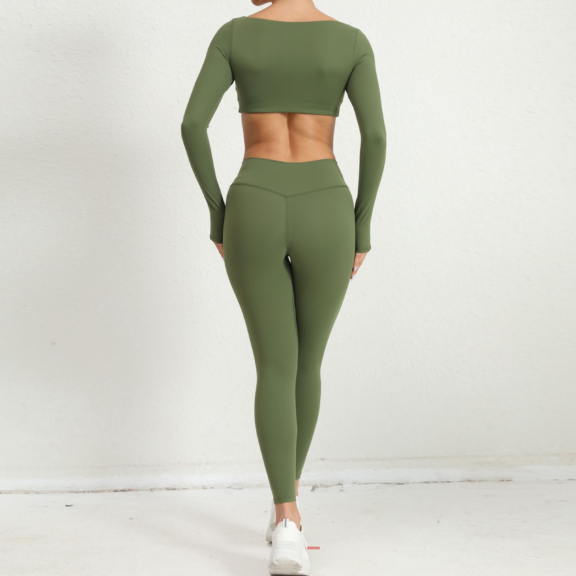 Winter Nude Feel Tight Square Collar Yoga Clothes Suit Outdoor Running Quick Drying Sports Long Sleeve Fitness Two Piece Suit