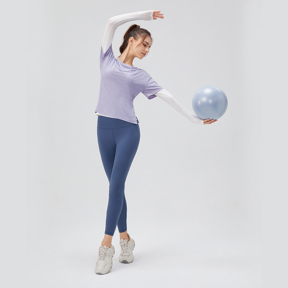 Women Faux Two Piece Loose Sports Long Sleeve Breathable Quick Drying Workout Running Top Nude Feel Yoga Long Sleeve