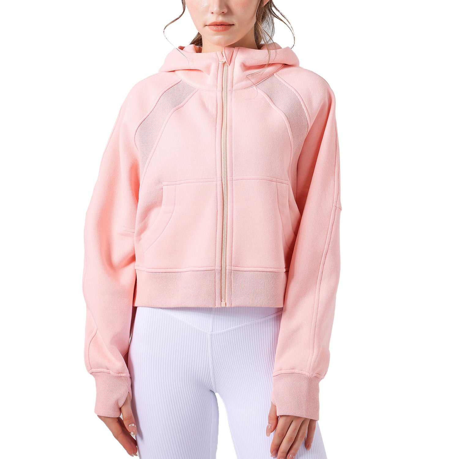 Pull à capuche épais et ample, style décontracté, fermeture éclair intégrale, idéal pour le yoga en automne et en hiver. Vêtements de sport pour femmes.
