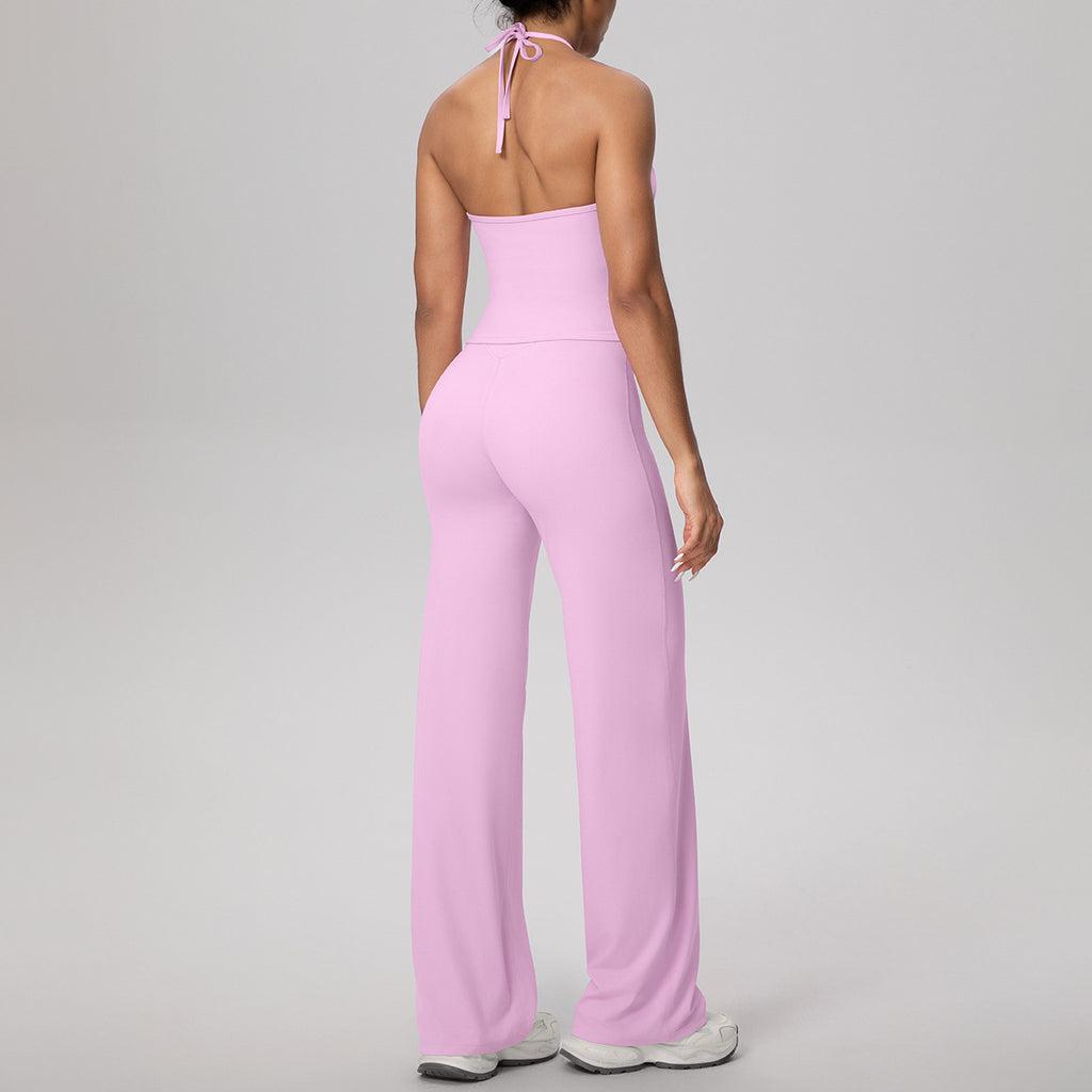 Cloud Sense Lace Strap Yoga Vest Fitness Pants Running Baggy Straight Trousers Fitness Yoga Wear Suit Women