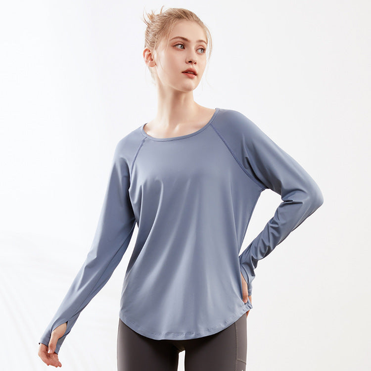 Mesh Back Loose Slim Fit Slimming Breathable Yoga Clothes Long Sleeve Running Fitness Sportswear Women