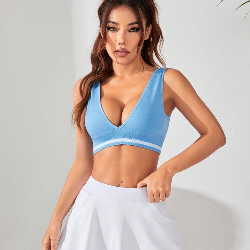 Soutien-gorge de sport, fitness et yoga sans coutures, tricoté, séchage rapide, respirant, pour la course, décolleté plongeant en V