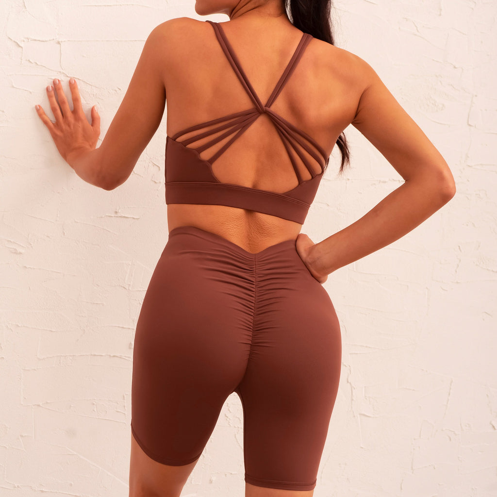 Sports Underwear Wide Shoulder Strap Cross Back Fitness Shorts Running Training Yoga Clothes Suit