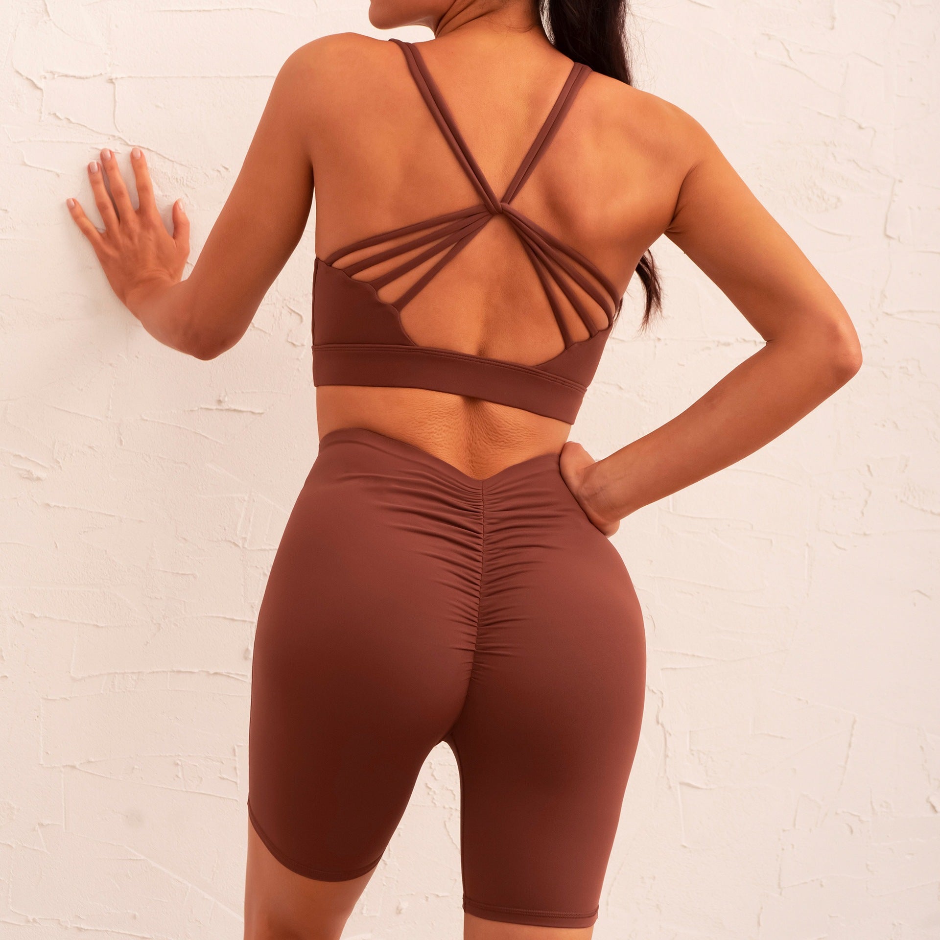 Sports Underwear Wide Shoulder Strap Cross Back Fitness Shorts Running Training Yoga Clothes Suit