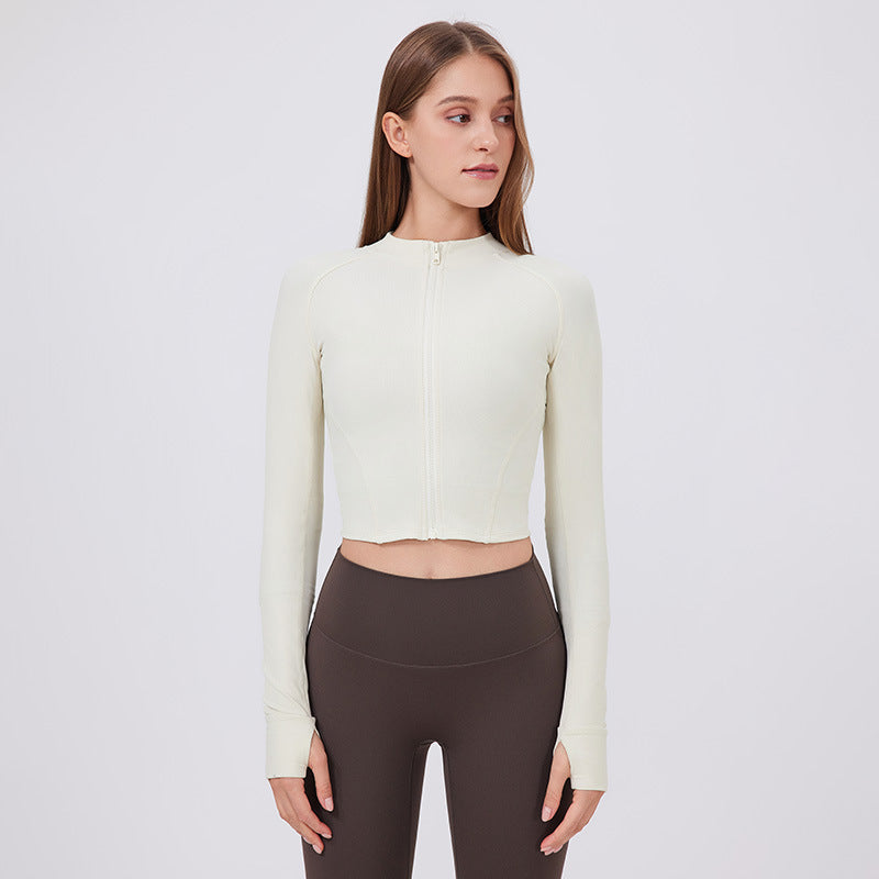 Stand Collar Yoga Clothes Women Zipper Slim Fit Sports Jacket High Elastic Outdoor Nude Feel Long Sleeve Running Fitness Clothes Top